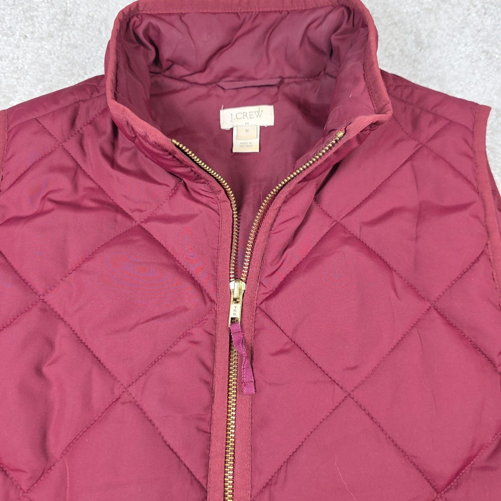 J.Crew Quilted Vest Womens M Burgundy Full Zip Puffer Pockets Lined‎ Sleeveless